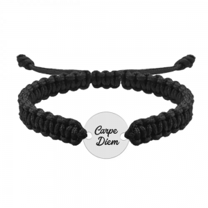 Bratara argint banut 16 mm si snur negru impletit - personalizata cu text